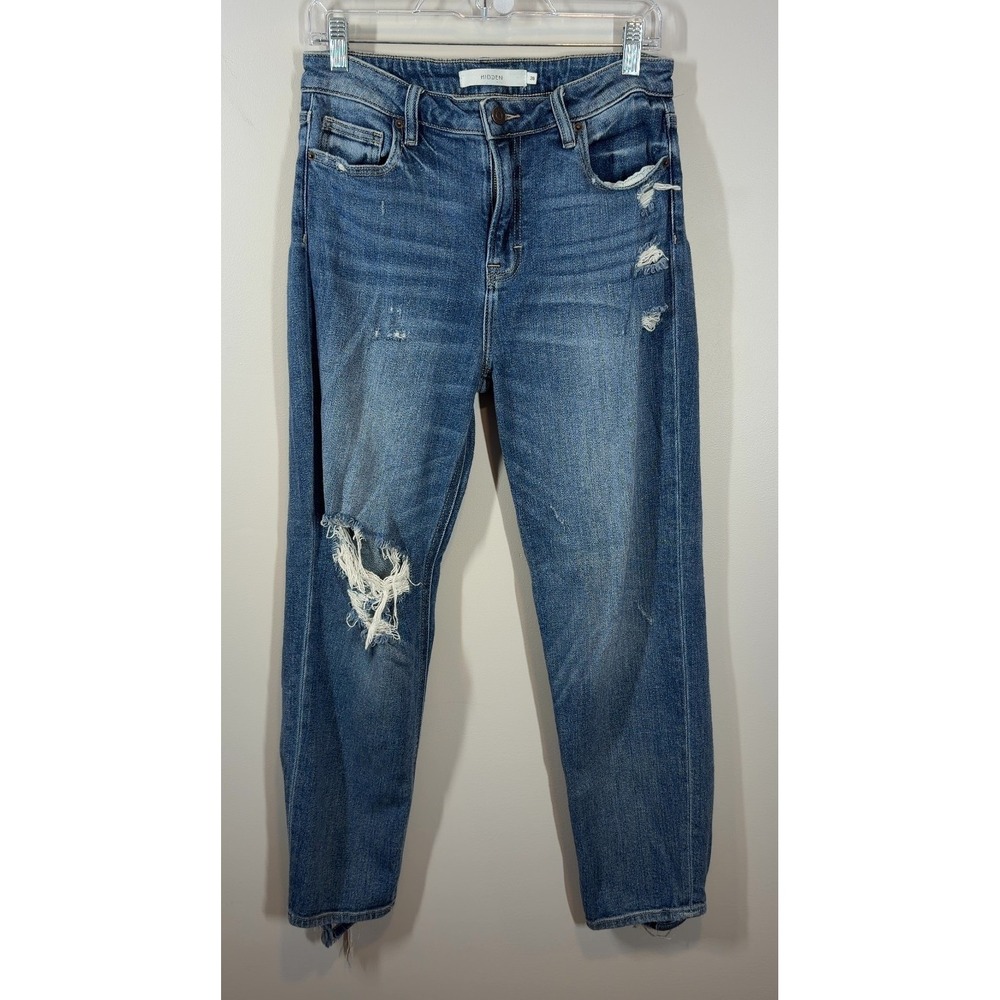 Hidden Jeans Women Size 28 Distressed Straight Leg Denim‎ Medium Wash Stretch